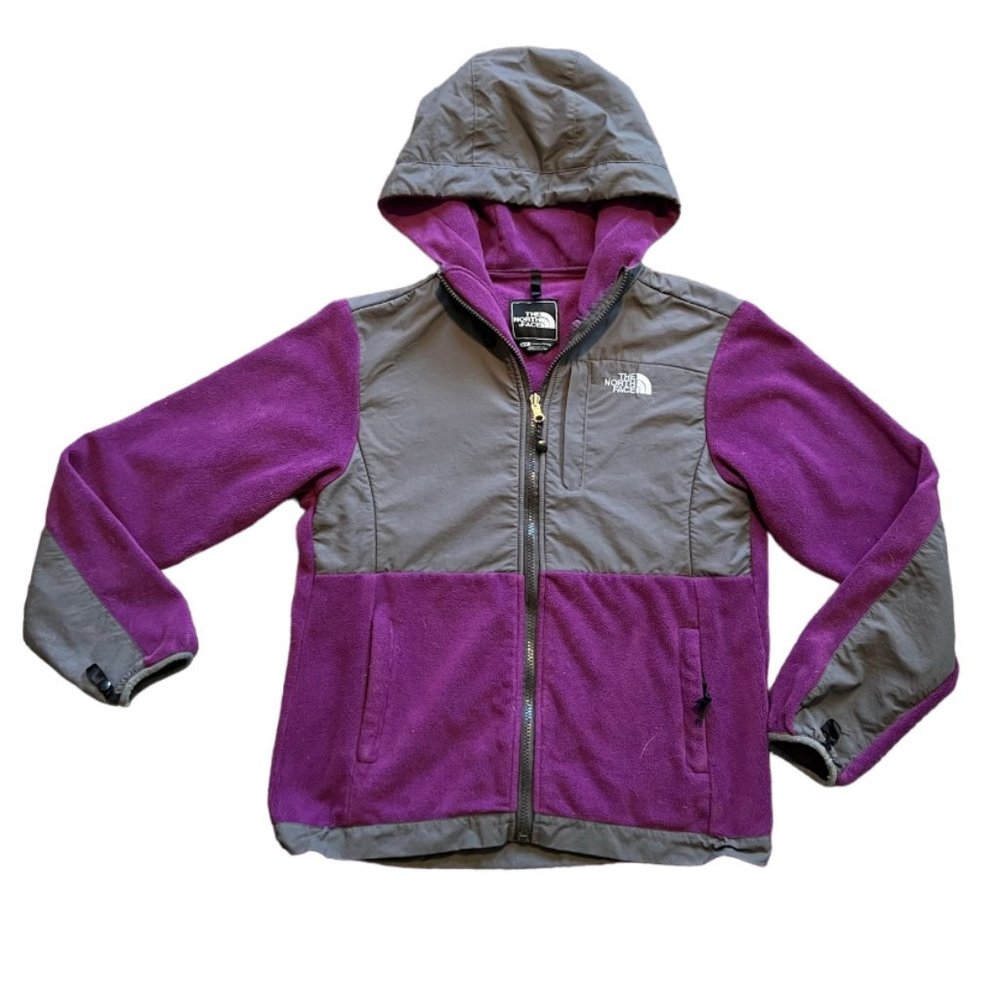 North Face Denali Hooded Full Zip Jacket Grey Purple Small